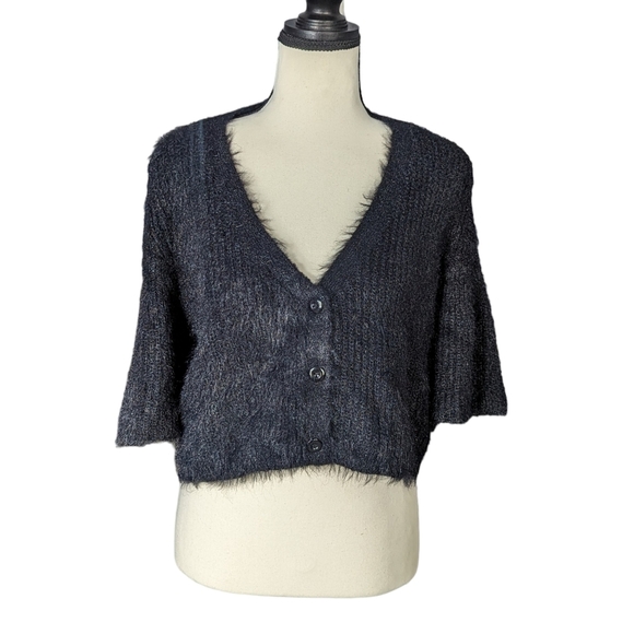 La Femme Sweaters - La Femme Cropped Black Sweater